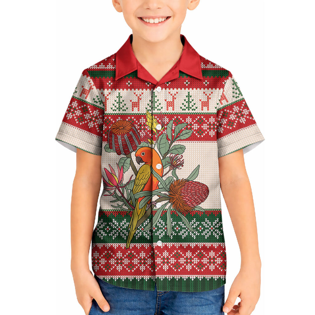 Aussie Sun Parakeet Christmas Kid Hawaiian Shirt Festive Knitted Pattern Inspired