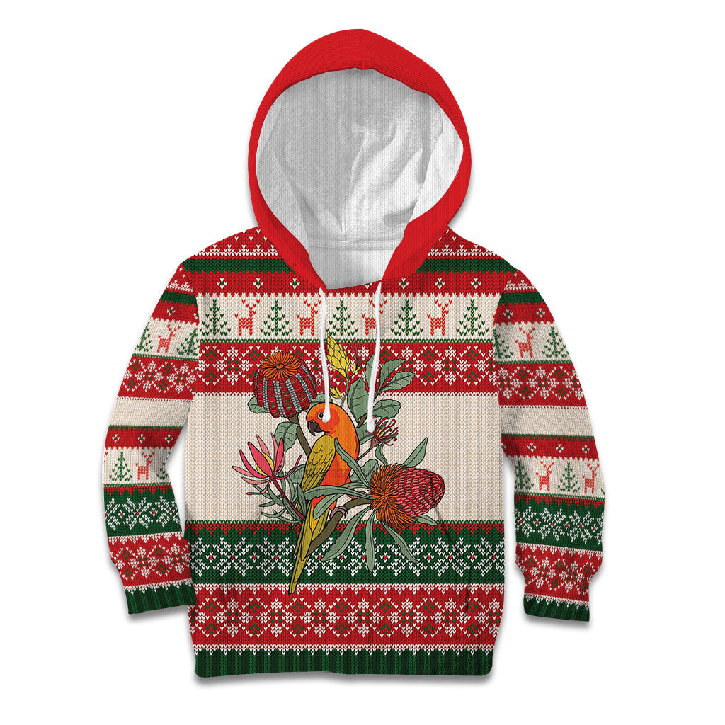 Aussie Sun Parakeet Christmas Kid Hoodie Festive Knitted Pattern Inspired
