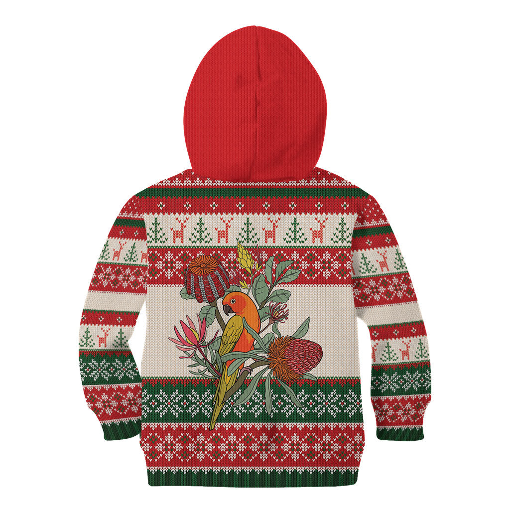 Aussie Sun Parakeet Christmas Kid Hoodie Festive Knitted Pattern Inspired