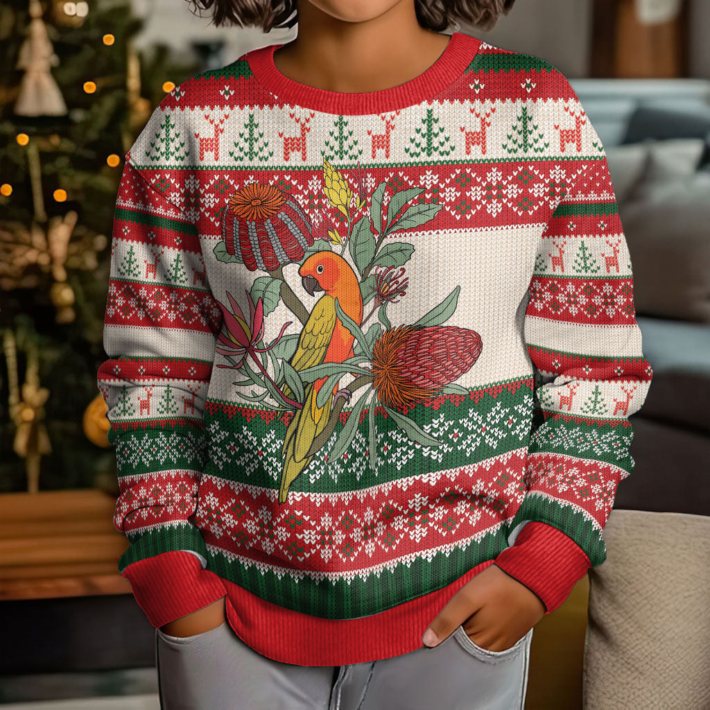 Aussie Sun Parakeet Christmas Kid Ugly Christmas Sweater Festive Knitted Pattern Inspired