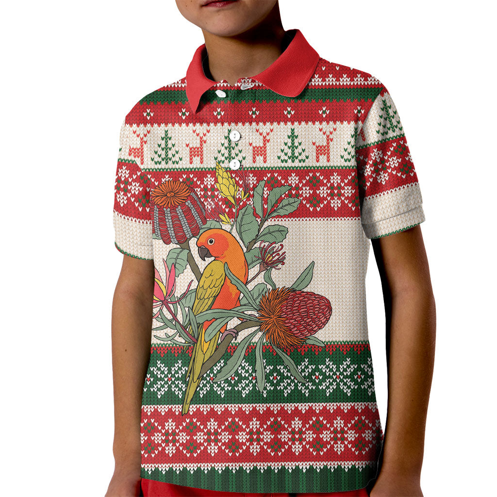 Aussie Sun Parakeet Christmas Kid Polo Shirt Festive Knitted Pattern Inspired