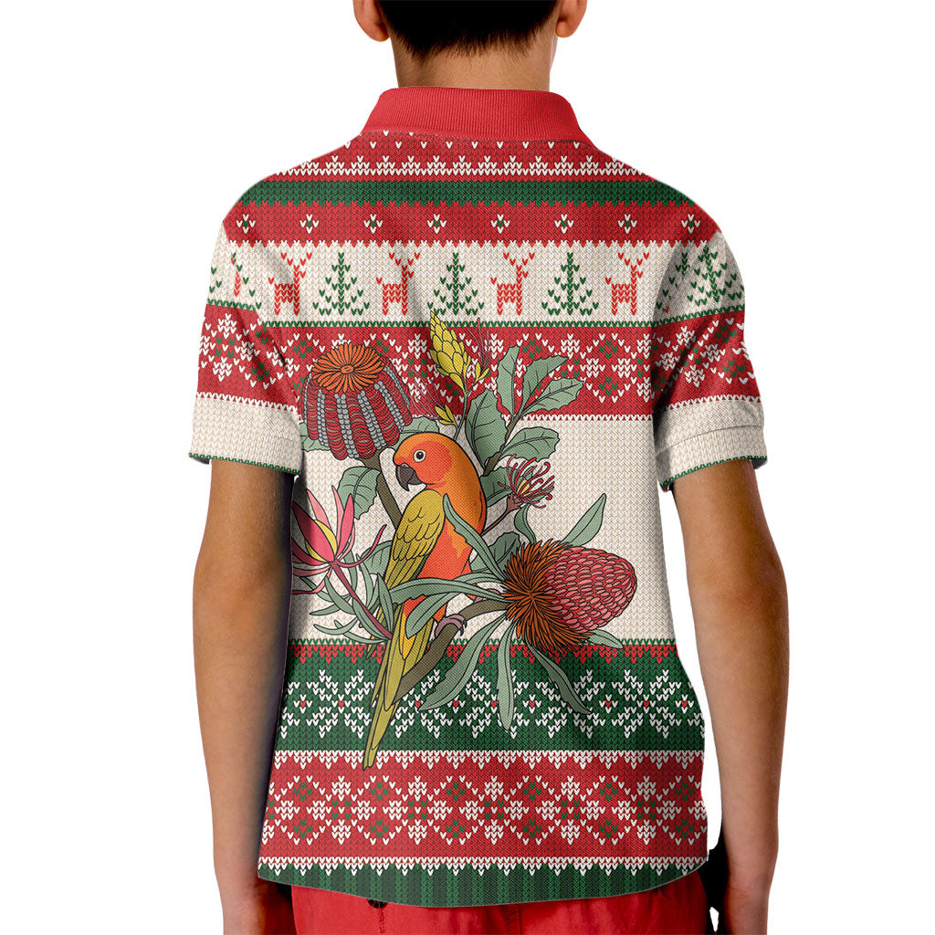 Aussie Sun Parakeet Christmas Kid Polo Shirt Festive Knitted Pattern Inspired