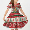 Aussie Sun Parakeet Christmas Kid Short Sleeve Dress Festive Knitted Pattern Inspired