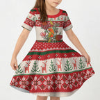 Aussie Sun Parakeet Christmas Kid Short Sleeve Dress Festive Knitted Pattern Inspired