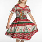 Aussie Sun Parakeet Christmas Kid Short Sleeve Dress Festive Knitted Pattern Inspired