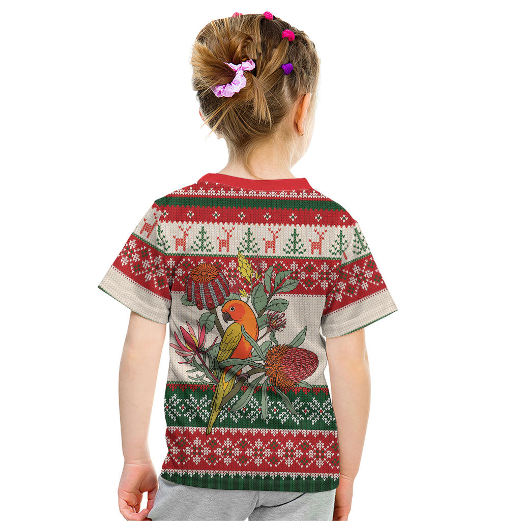 Aussie Sun Parakeet Christmas Kid T Shirt Festive Knitted Pattern Inspired