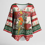 Aussie Sun Parakeet Christmas Kimono Sleeve Blouse Festive Knitted Pattern Inspired
