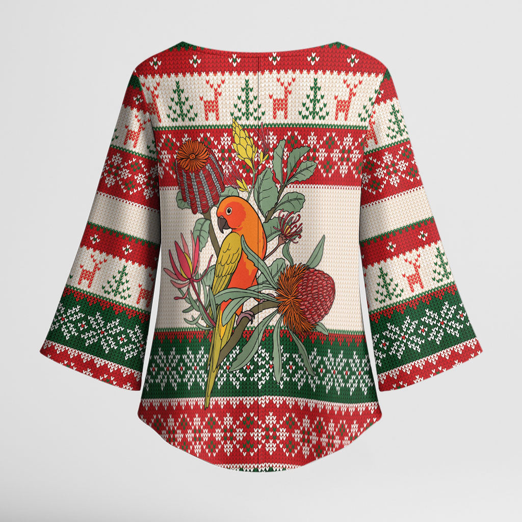 Aussie Sun Parakeet Christmas Kimono Sleeve Blouse Festive Knitted Pattern Inspired