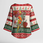 Aussie Sun Parakeet Christmas Kimono Sleeve Blouse Festive Knitted Pattern Inspired