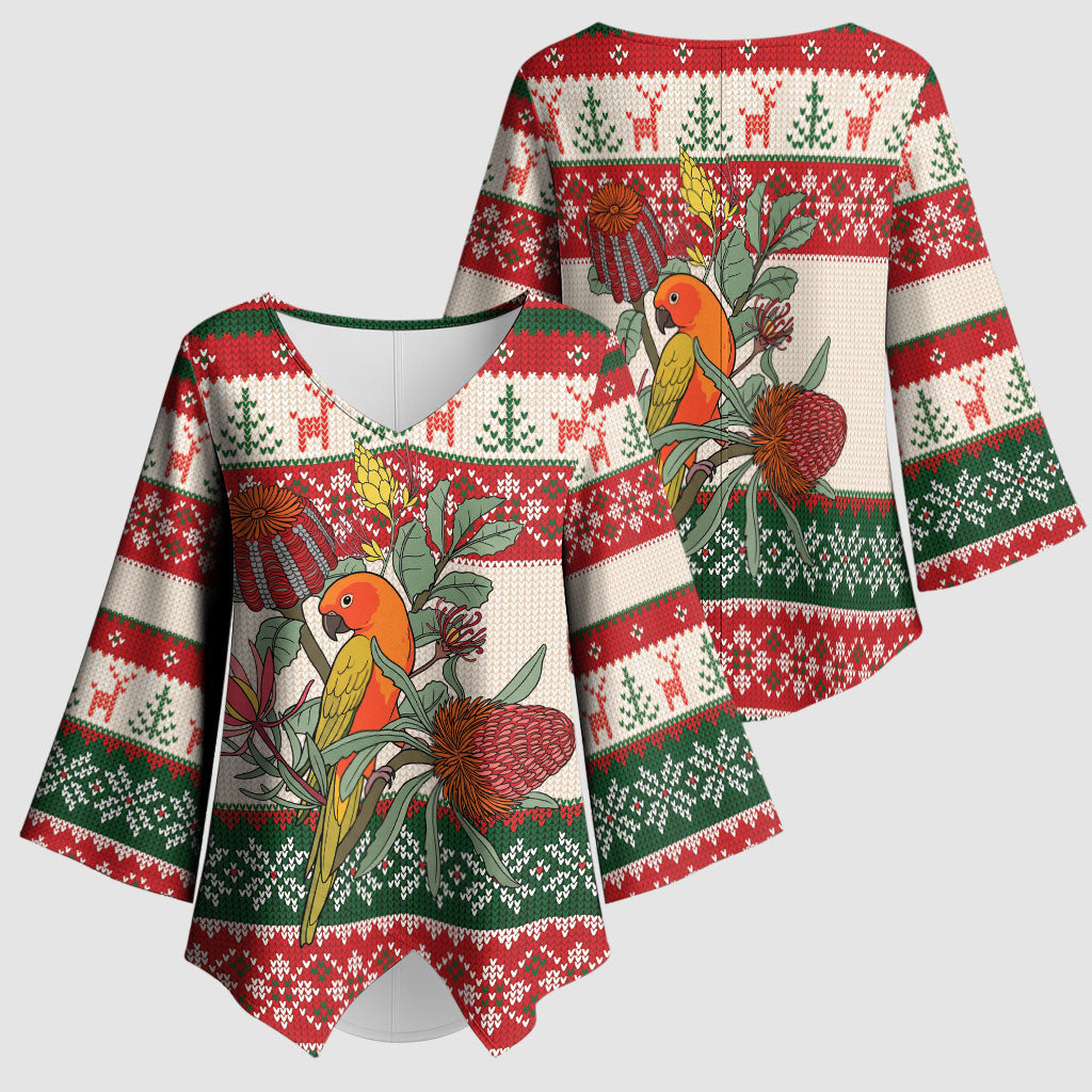 Aussie Sun Parakeet Christmas Kimono Sleeve Blouse Festive Knitted Pattern Inspired