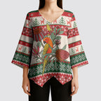 Aussie Sun Parakeet Christmas Kimono Sleeve Blouse Festive Knitted Pattern Inspired