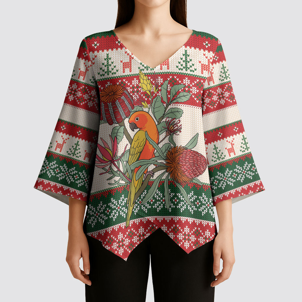Aussie Sun Parakeet Christmas Kimono Sleeve Blouse Festive Knitted Pattern Inspired
