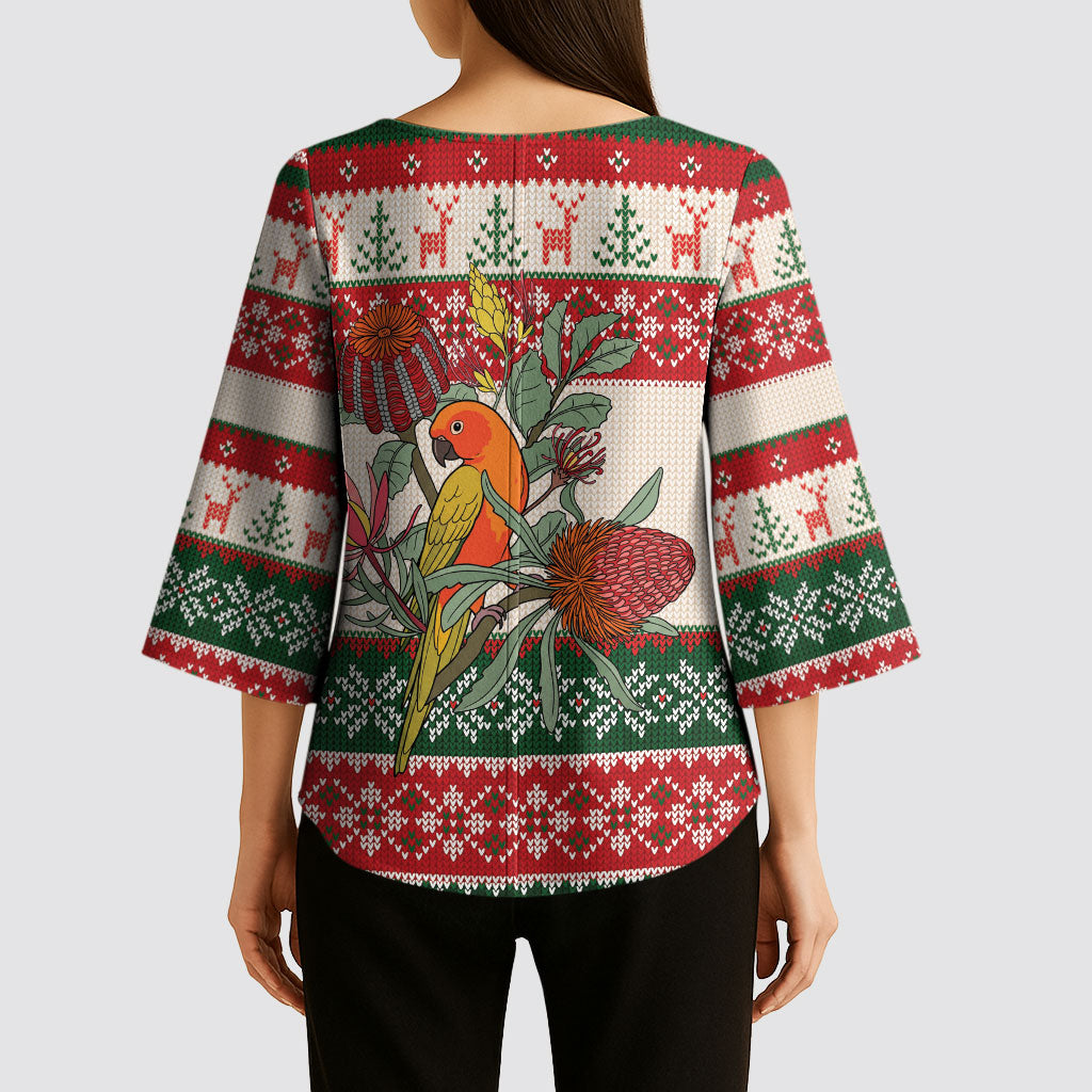 Aussie Sun Parakeet Christmas Kimono Sleeve Blouse Festive Knitted Pattern Inspired