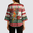 Aussie Sun Parakeet Christmas Kimono Sleeve Blouse Festive Knitted Pattern Inspired