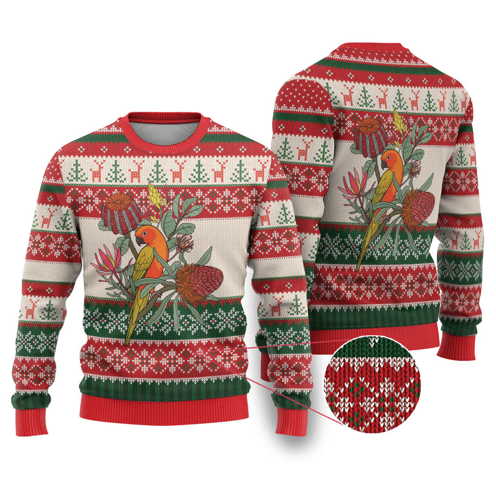 Aussie Sun Parakeet Christmas Ugly Christmas Sweater Festive Knitted Pattern Inspired