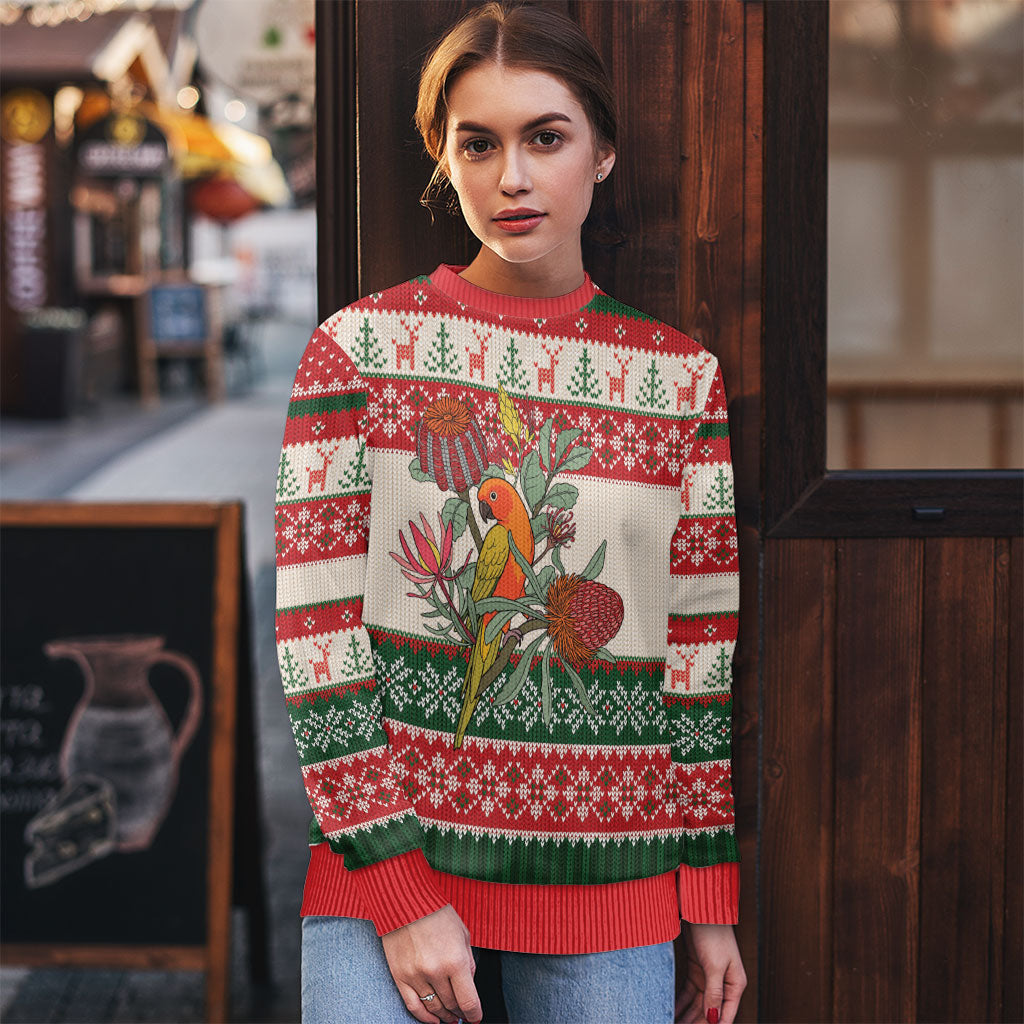 Aussie Sun Parakeet Christmas Ugly Christmas Sweater Festive Knitted Pattern Inspired