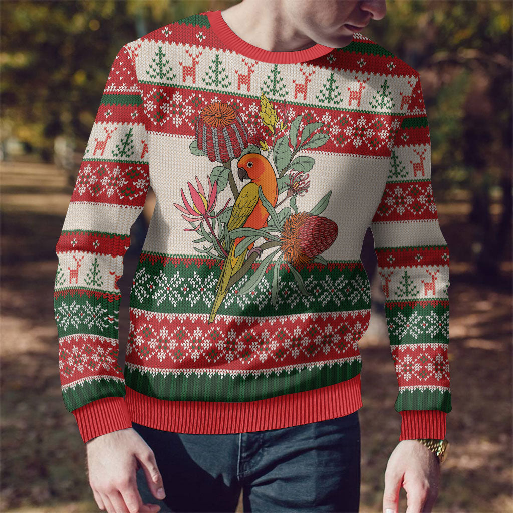 Aussie Sun Parakeet Christmas Ugly Christmas Sweater Festive Knitted Pattern Inspired