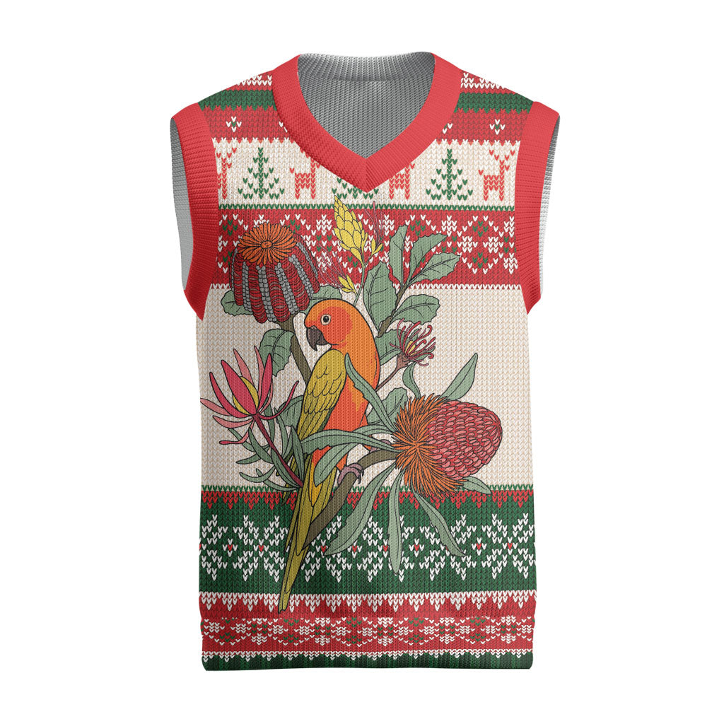 Aussie Sun Parakeet Christmas Knitted V-Neck Vest Festive Knitted Pattern Inspired