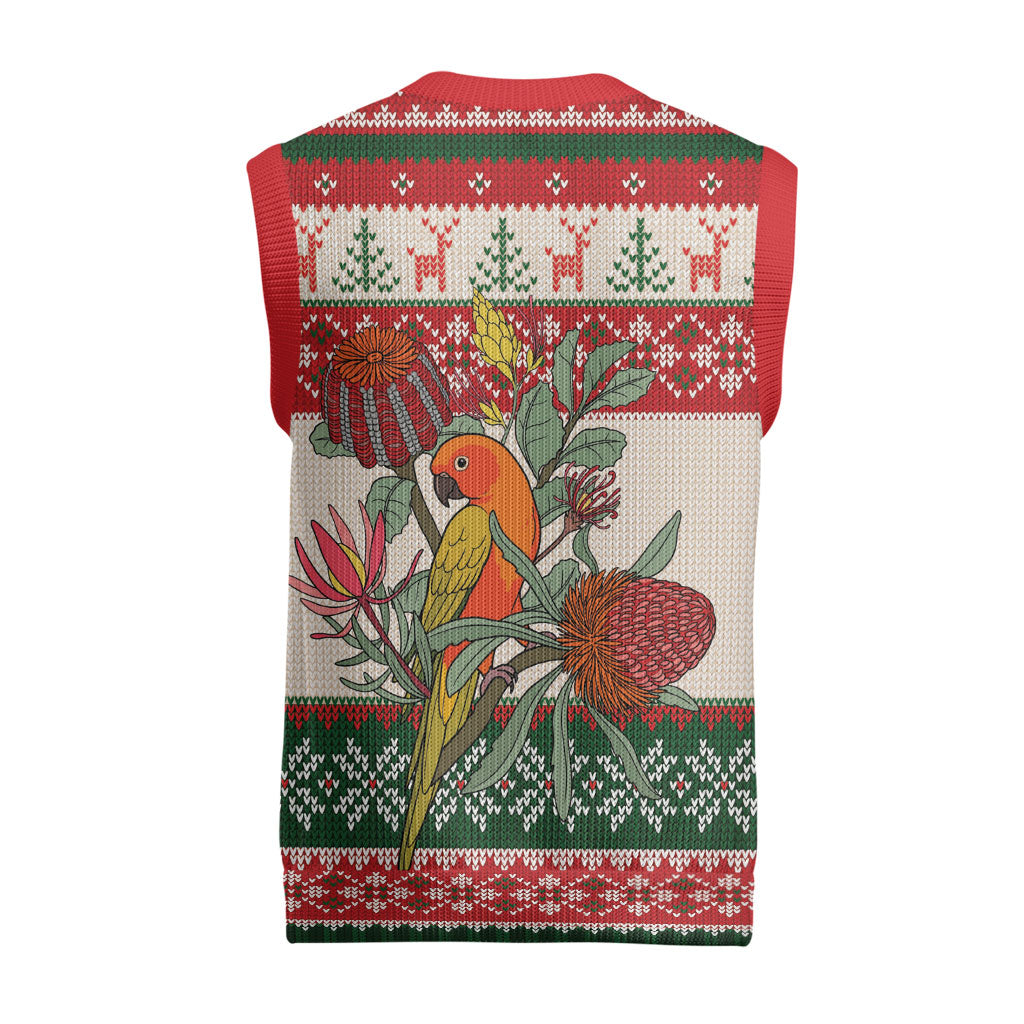 Aussie Sun Parakeet Christmas Knitted V-Neck Vest Festive Knitted Pattern Inspired