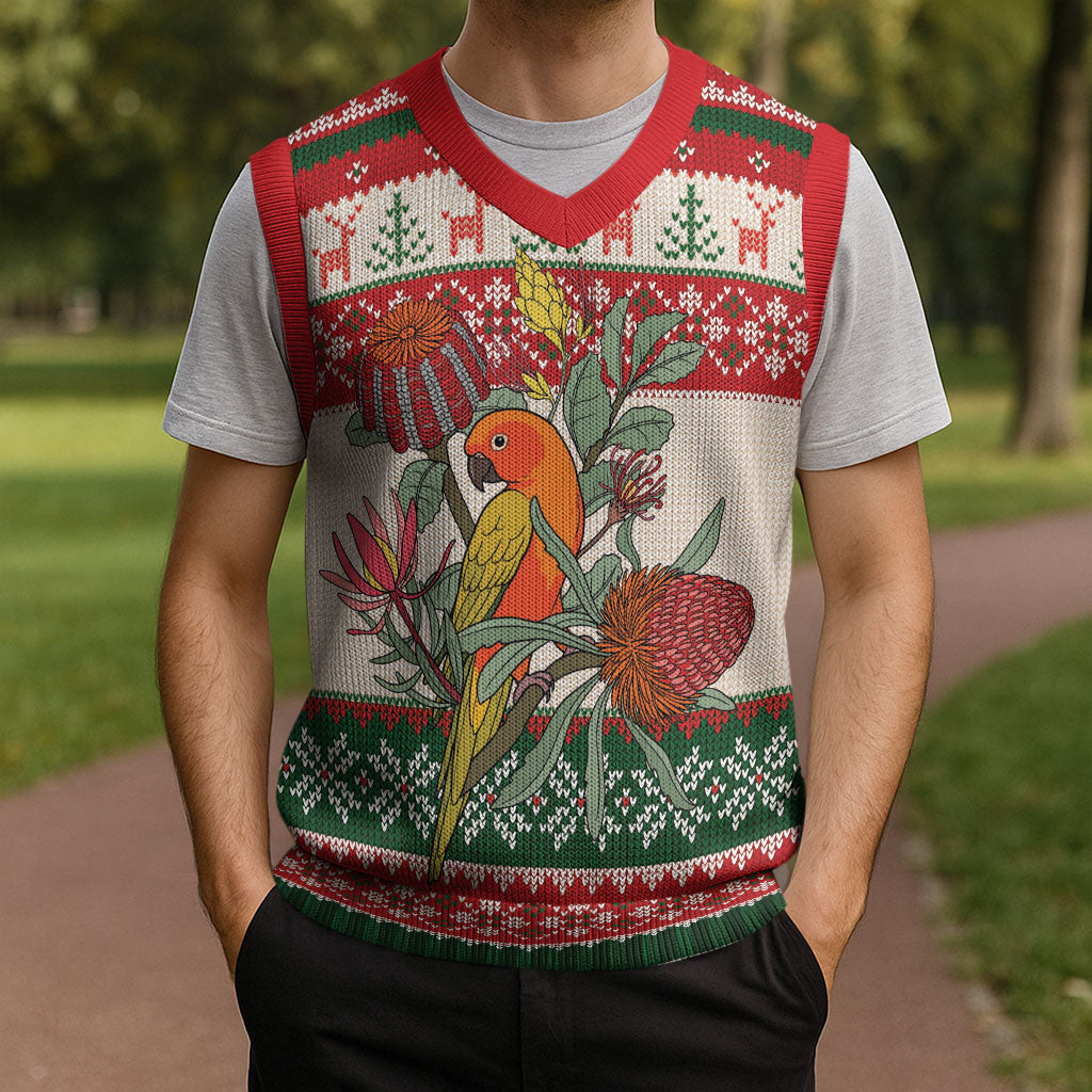 Aussie Sun Parakeet Christmas Knitted V-Neck Vest Festive Knitted Pattern Inspired