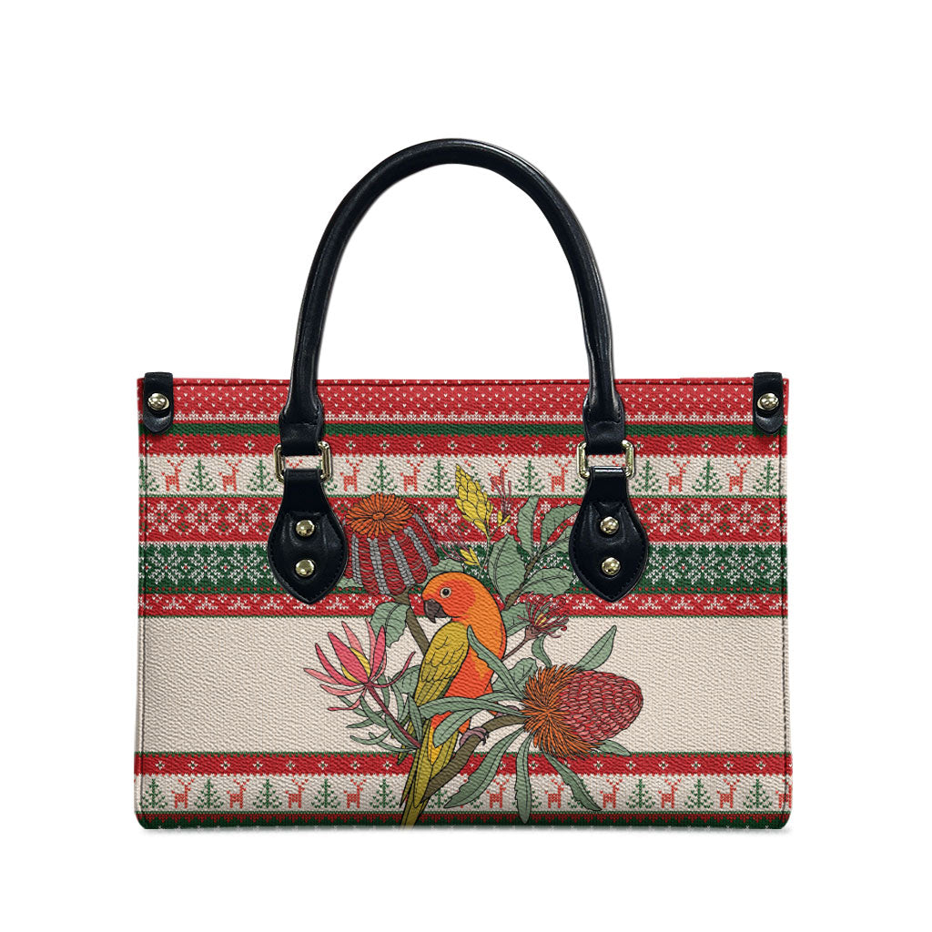 Aussie Sun Parakeet Christmas Leather Bag Festive Knitted Pattern Inspired