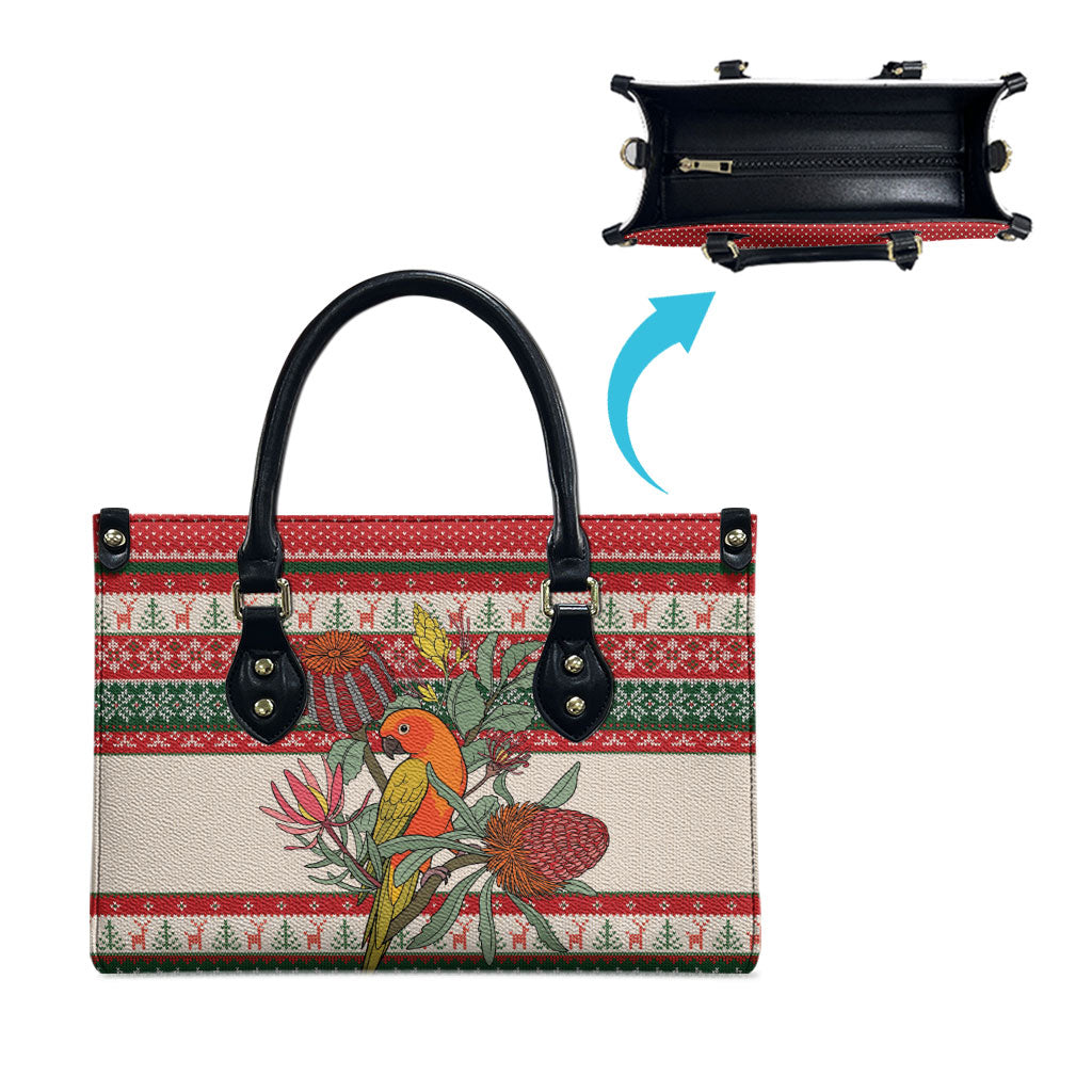 Aussie Sun Parakeet Christmas Leather Bag Festive Knitted Pattern Inspired