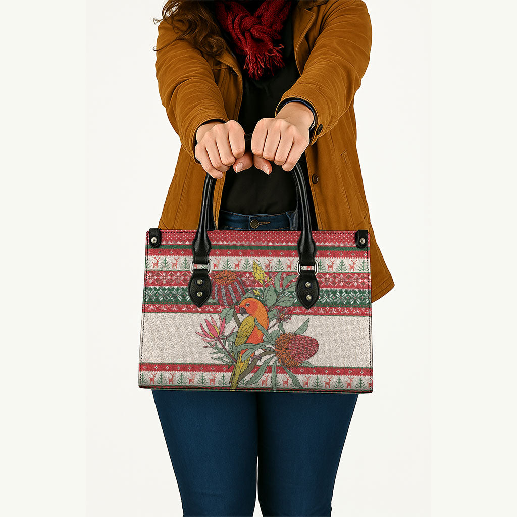 Aussie Sun Parakeet Christmas Leather Bag Festive Knitted Pattern Inspired