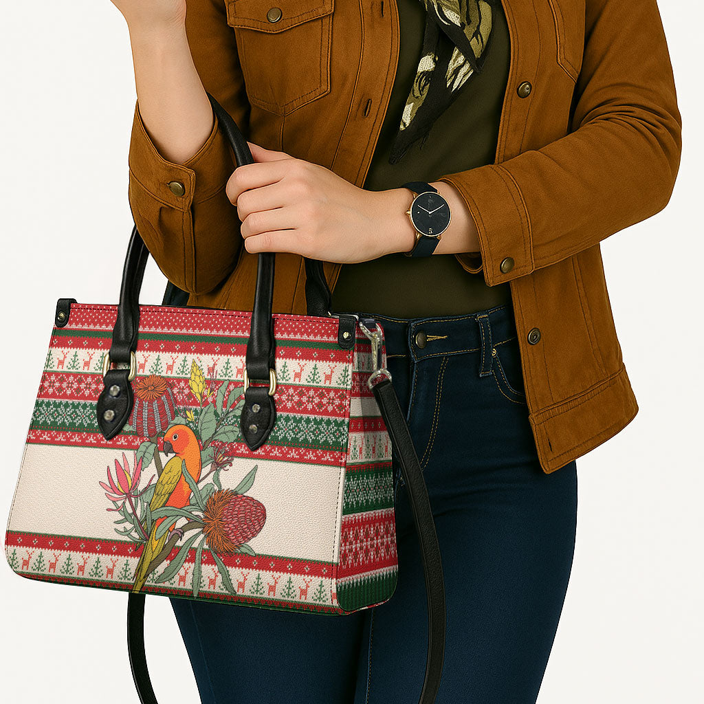 Aussie Sun Parakeet Christmas Leather Bag Festive Knitted Pattern Inspired