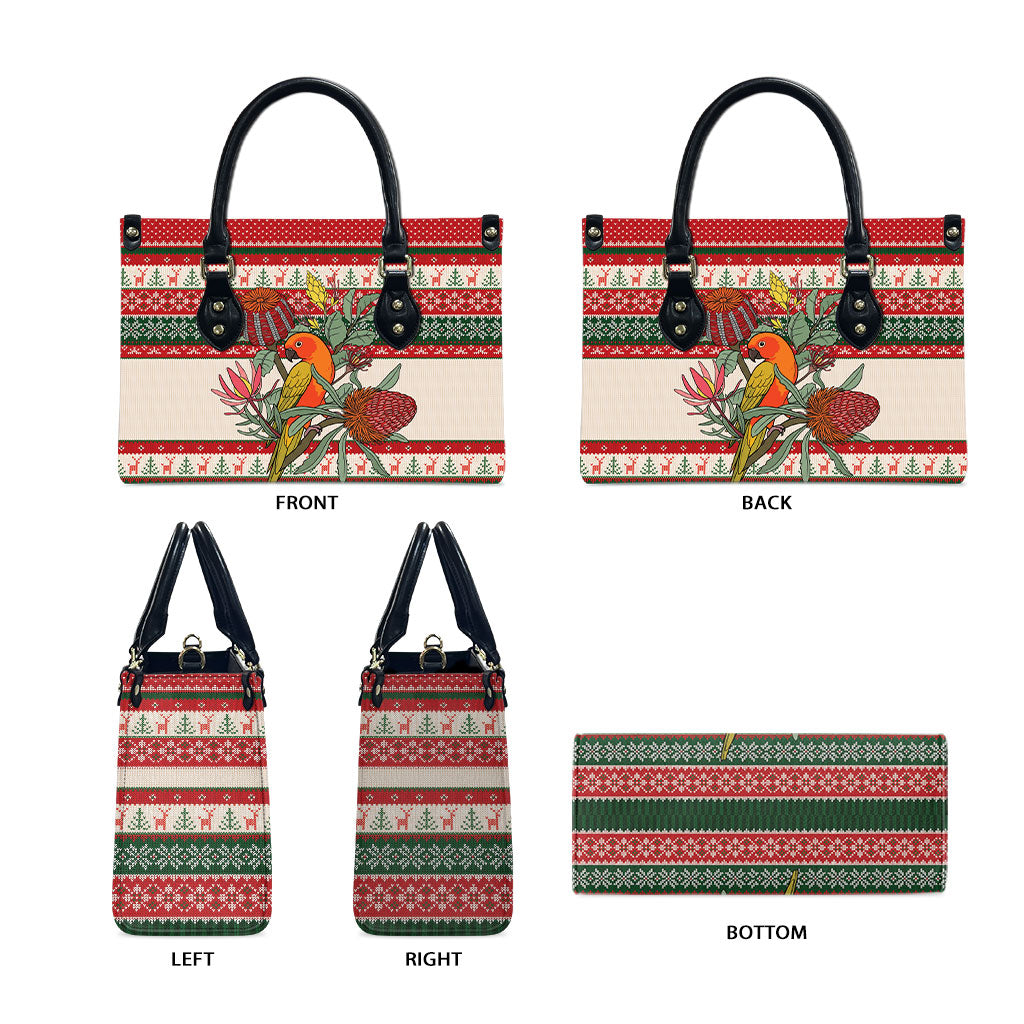 Aussie Sun Parakeet Christmas Leather Bag Festive Knitted Pattern Inspired