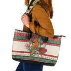 Aussie Sun Parakeet Christmas Leather Tote Bag Festive Knitted Pattern Inspired