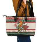 Aussie Sun Parakeet Christmas Leather Tote Bag Festive Knitted Pattern Inspired