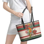 Aussie Sun Parakeet Christmas Leather Tote Bag Festive Knitted Pattern Inspired