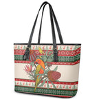 Aussie Sun Parakeet Christmas Leather Tote Bag Festive Knitted Pattern Inspired