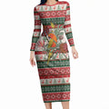Aussie Sun Parakeet Christmas Long Sleeve Bodycon Dress Festive Knitted Pattern Inspired