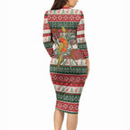Aussie Sun Parakeet Christmas Long Sleeve Bodycon Dress Festive Knitted Pattern Inspired