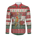 Aussie Sun Parakeet Christmas Long Sleeve Button Shirt Festive Knitted Pattern Inspired