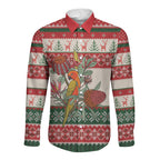 Aussie Sun Parakeet Christmas Long Sleeve Button Shirt Festive Knitted Pattern Inspired
