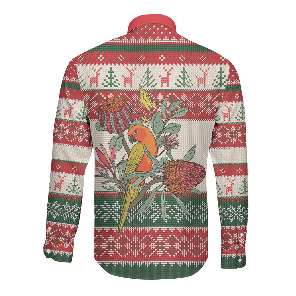 Aussie Sun Parakeet Christmas Long Sleeve Button Shirt Festive Knitted Pattern Inspired