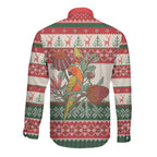 Aussie Sun Parakeet Christmas Long Sleeve Button Shirt Festive Knitted Pattern Inspired