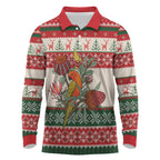 Aussie Sun Parakeet Christmas Long Sleeve Polo Shirt Festive Knitted Pattern Inspired