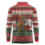 Aussie Sun Parakeet Christmas Long Sleeve Polo Shirt Festive Knitted Pattern Inspired
