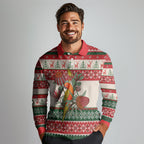 Aussie Sun Parakeet Christmas Long Sleeve Polo Shirt Festive Knitted Pattern Inspired