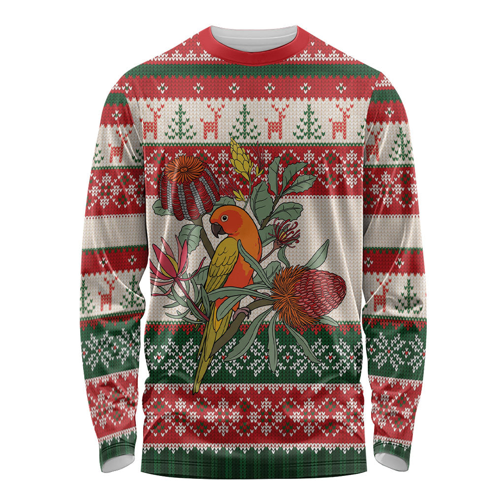 Aussie Sun Parakeet Christmas Long Sleeve Shirt Festive Knitted Pattern Inspired
