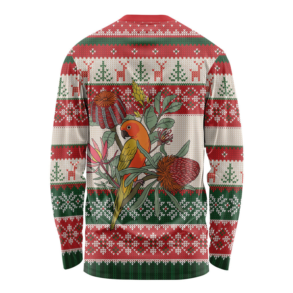 Aussie Sun Parakeet Christmas Long Sleeve Shirt Festive Knitted Pattern Inspired