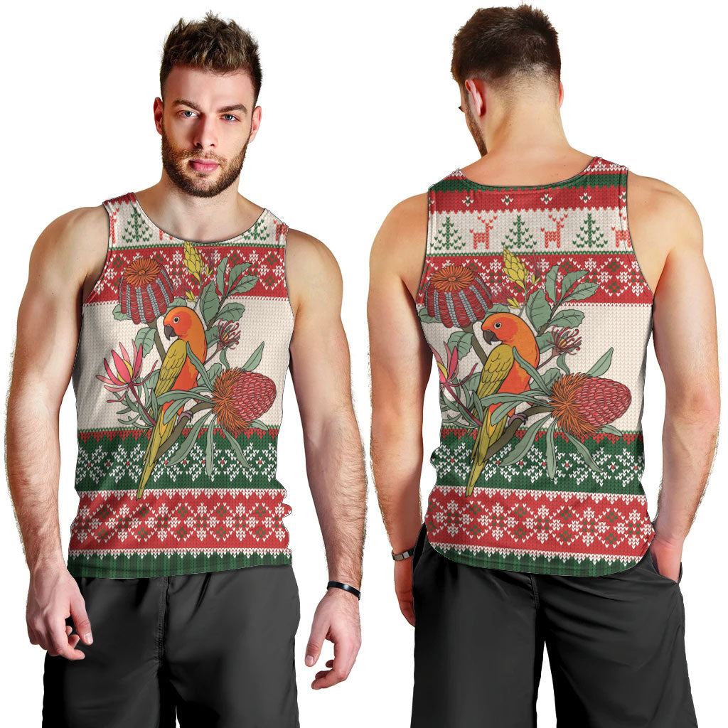 Aussie Sun Parakeet Christmas Men Tank Top Festive Knitted Pattern Inspired
