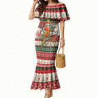 Aussie Sun Parakeet Christmas Mermaid Dress Festive Knitted Pattern Inspired
