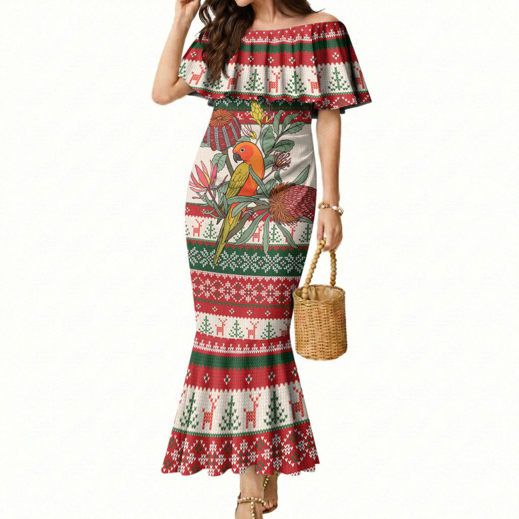 Aussie Sun Parakeet Christmas Mermaid Dress Festive Knitted Pattern Inspired