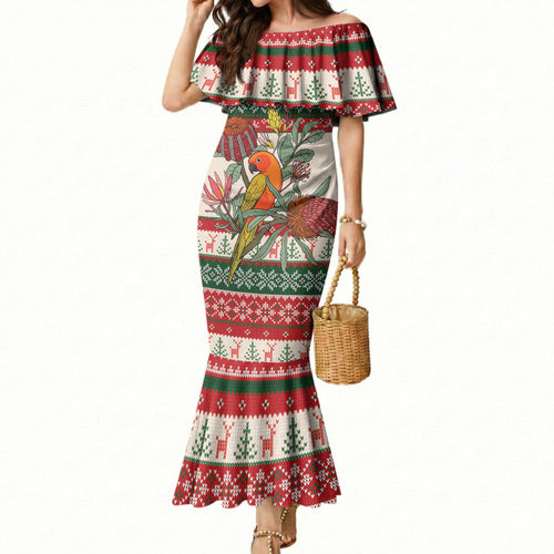 Aussie Sun Parakeet Christmas Mermaid Dress Festive Knitted Pattern Inspired
