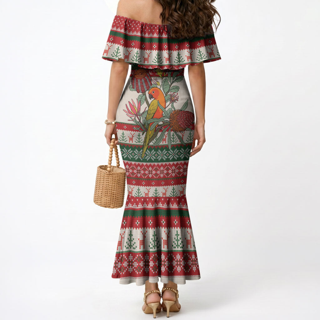 Aussie Sun Parakeet Christmas Mermaid Dress Festive Knitted Pattern Inspired