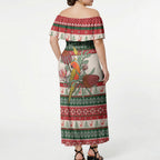 Aussie Sun Parakeet Christmas Off Shoulder Maxi Dress Festive Knitted Pattern Inspired